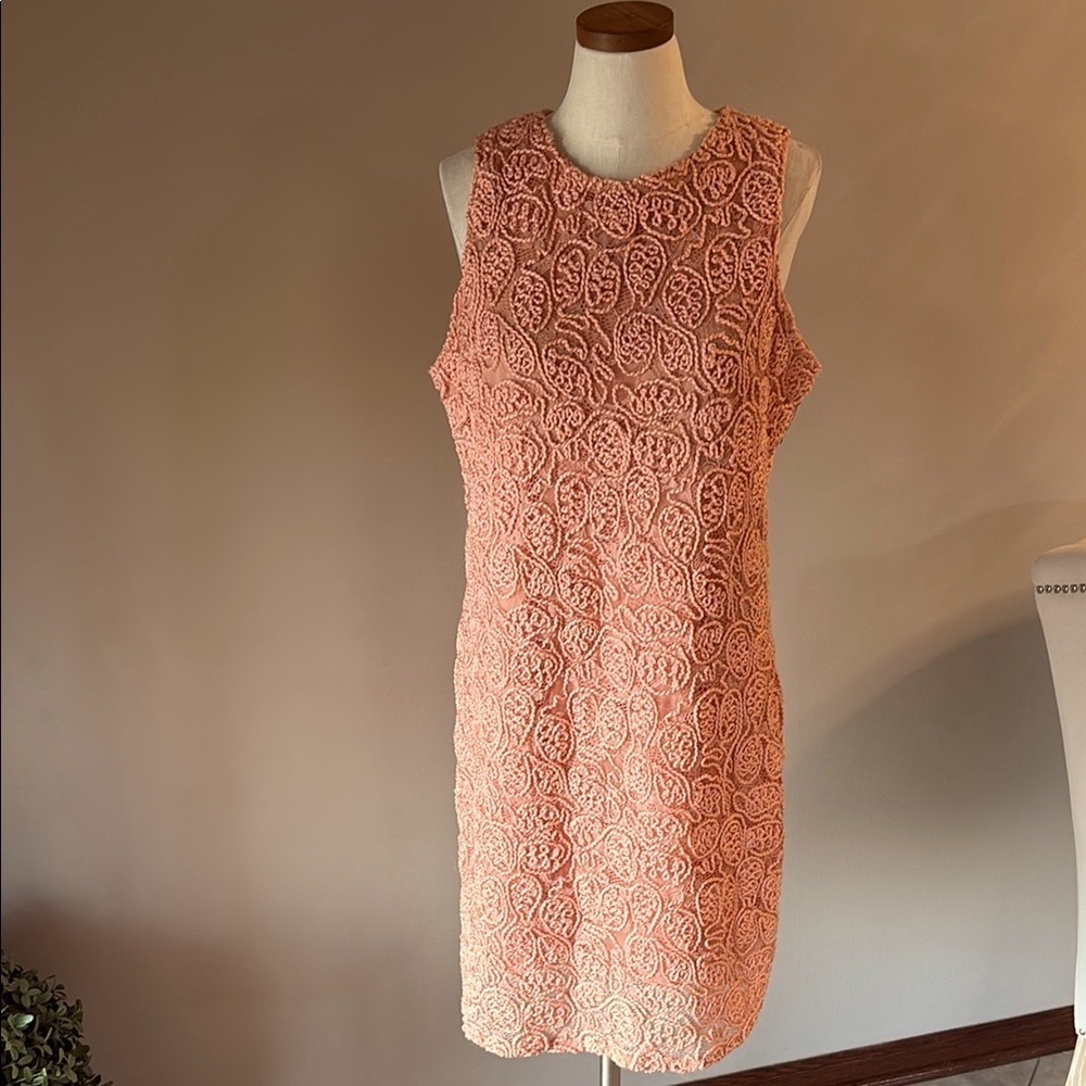 LOVE FOR HUMANITY Couture peach cocktail textured 3D lace dress mini sleeveless